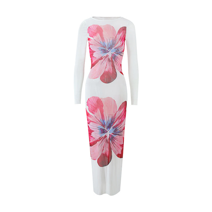 Dame Elegant Maxikjole med blomstertrykk og lange ermer Skjora