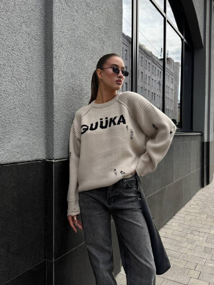 Kvinne Urban Oversized Genser med Kreativ Skrift og Uformell Design Skjora