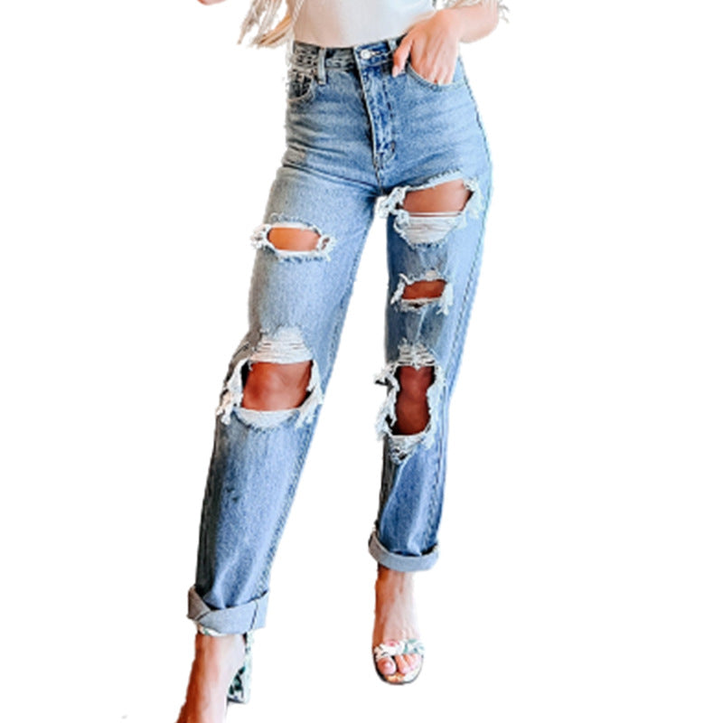 Kvinne Ødelagte Boyfriend Jeans i en avslappet stil med høy midje Skjora