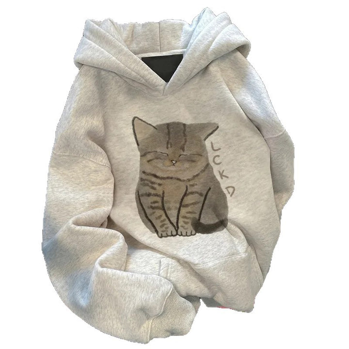 Kvinnelig hettegenser med søtt katte-design Skjora