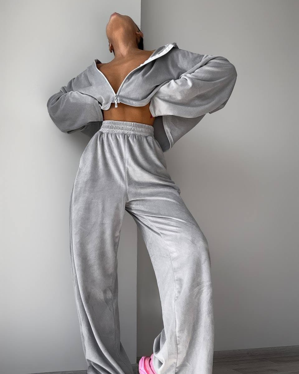 Kvinners fleece loungewear-sett med høy krage og løs passform Skjora