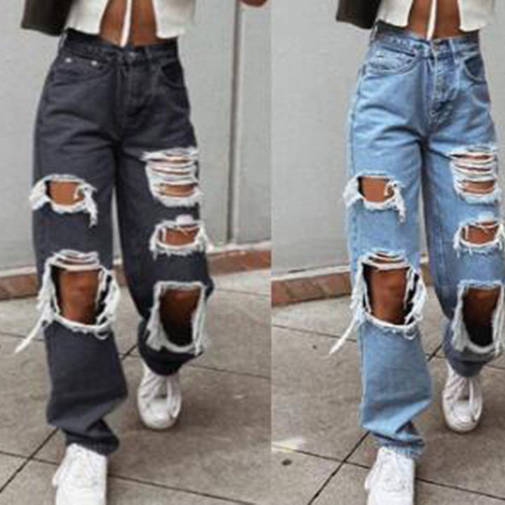 Dame casual destroyed jeans med vid bense Skjora