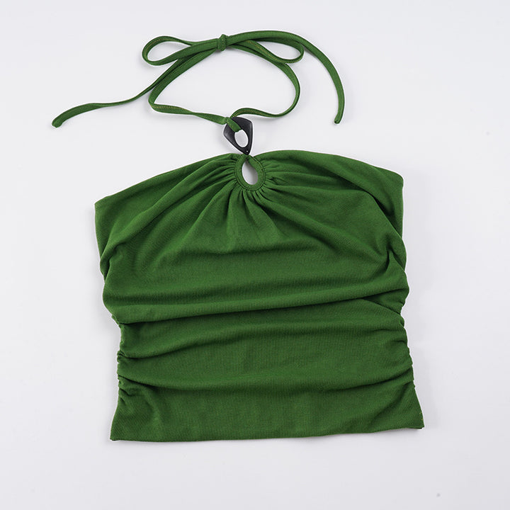 Dame elegant tanktop med raffinerte volangdetaljer og snøring Skjora