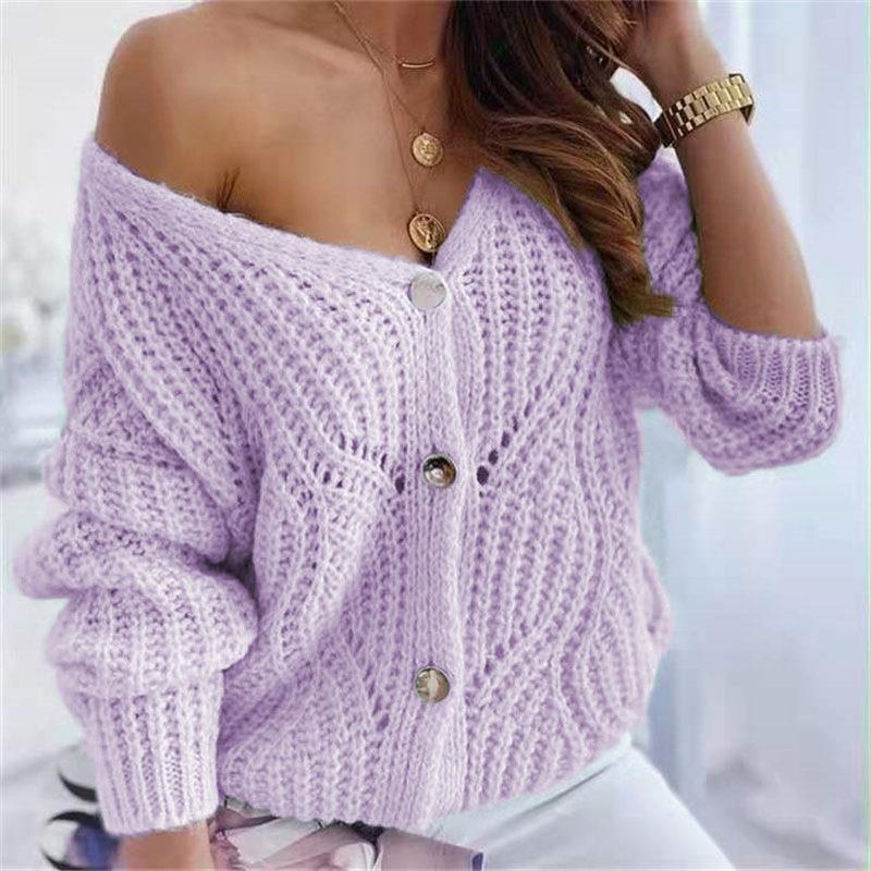 Dame chunky strikk cardigan med fordelaktig åpen design og dekorative knappedetaljer Skjora