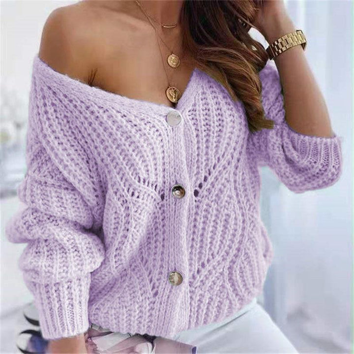 Dame chunky strikk cardigan med fordelaktig åpen design og dekorative knappedetaljer Skjora