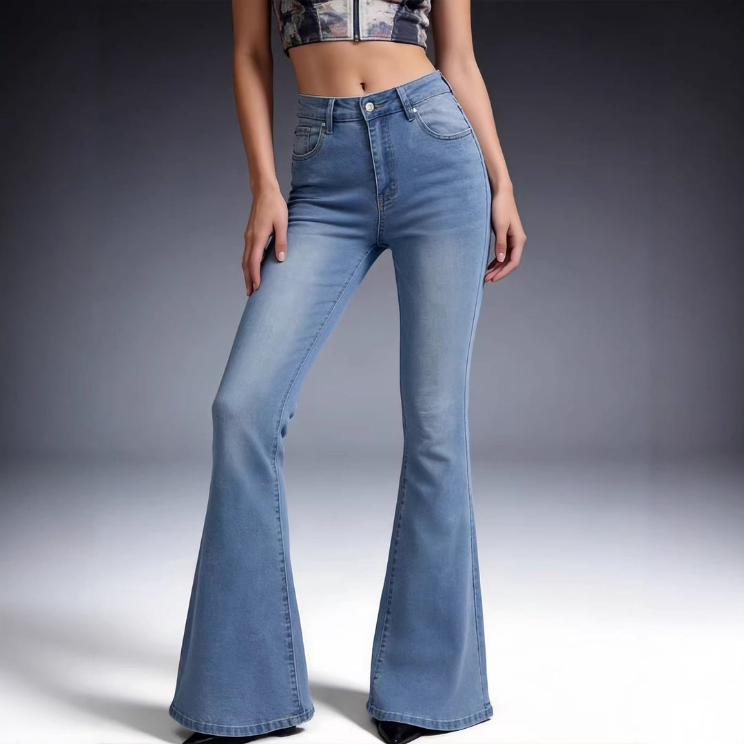 Dame Bootcut Jeans med høy midje og trendy vask Skjora