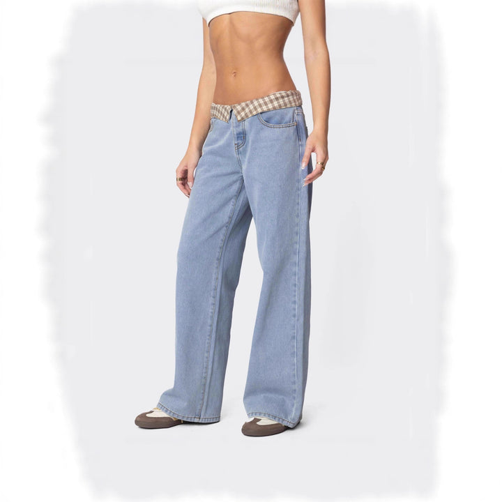 Dame Baggy Jeans med rutete belte Skjora