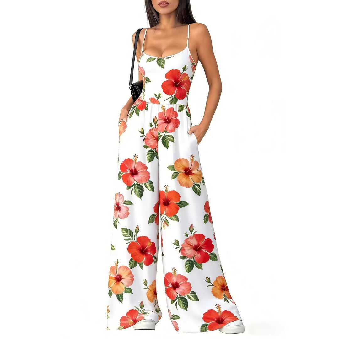 Damen Elegant Jumpsuit med geometrisk utskrift og brede ben Skjora