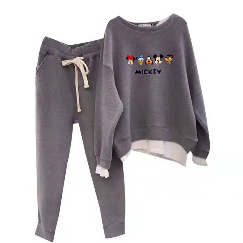 Kvinne fritids sweatshirt-sett med Mickey-motiv og avslappet passform Skjora