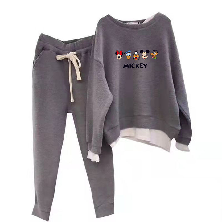 Kvinne fritids sweatshirt-sett med Mickey-motiv og avslappet passform Skjora
