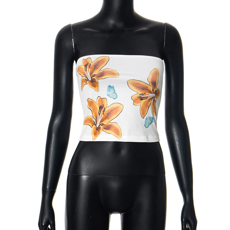 Damer bandeau-top med blomsterdesign og elastisk linning Skjora