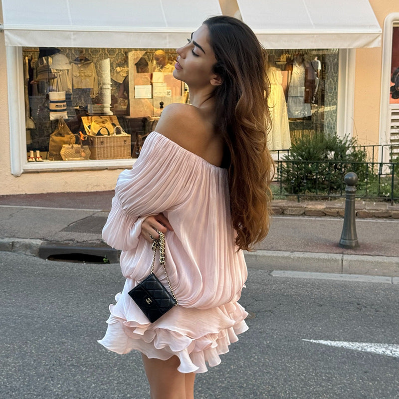 Dame luftig Off-Shoulder Kjole med Volangskjæring Skjora