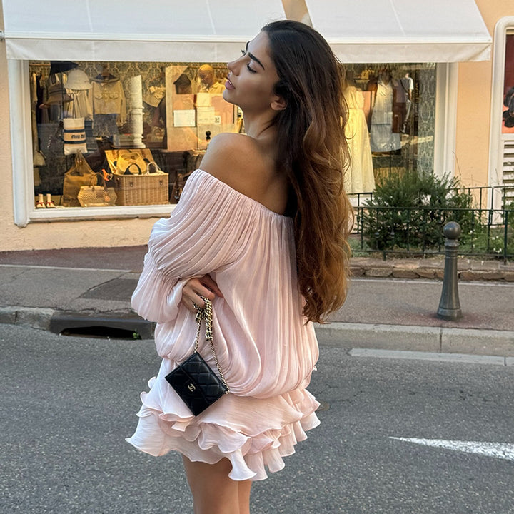 Dame luftig Off-Shoulder Kjole med Volangskjæring Skjora