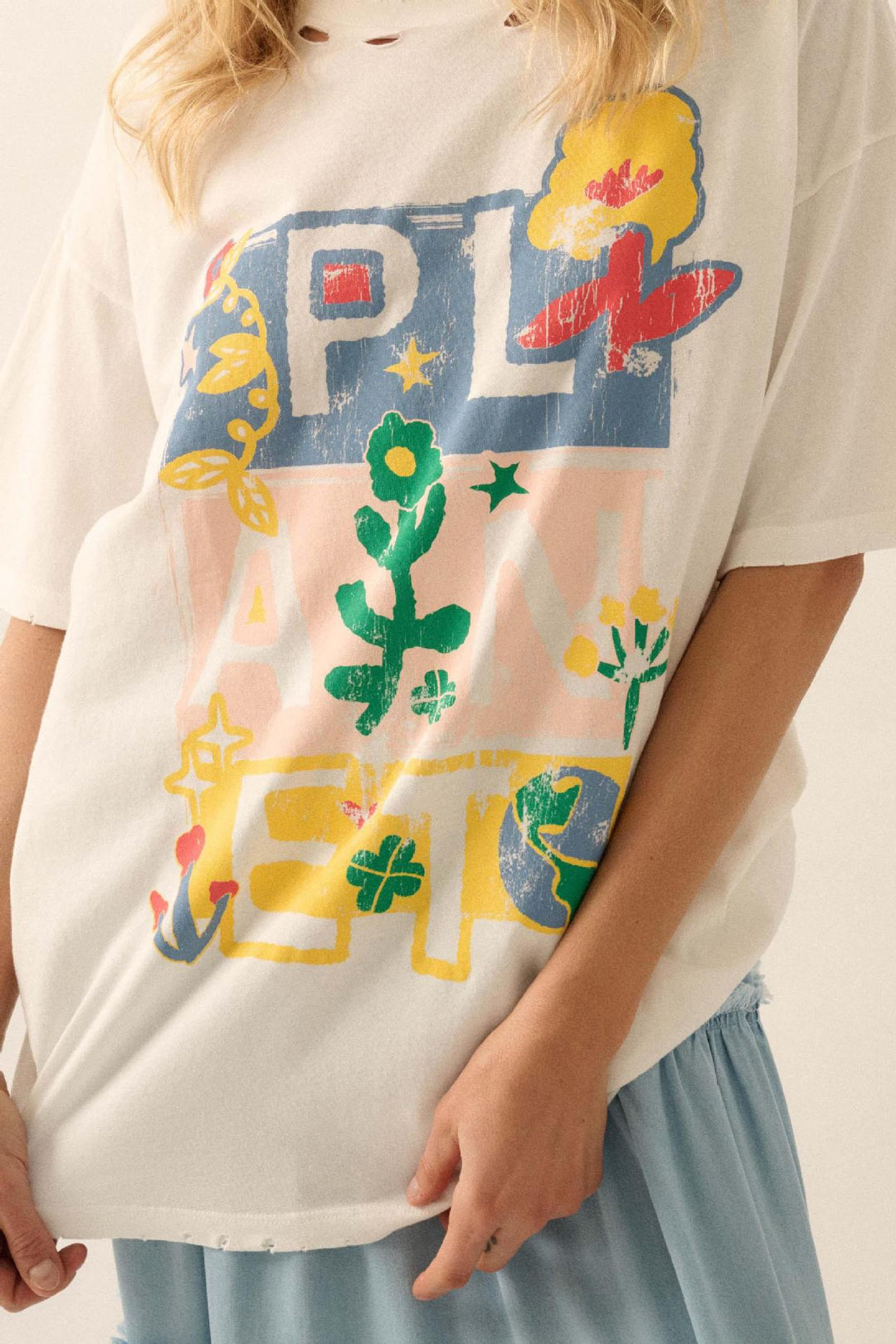 Damer oversized T-skjorte med kreativt trykk og løs passform Skjora