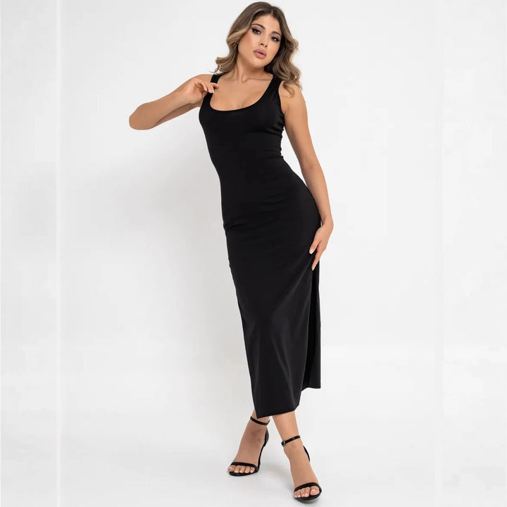 Dame Elegant Bodycon Maxikjole med sidekutt og kroppsnær passform Skjora