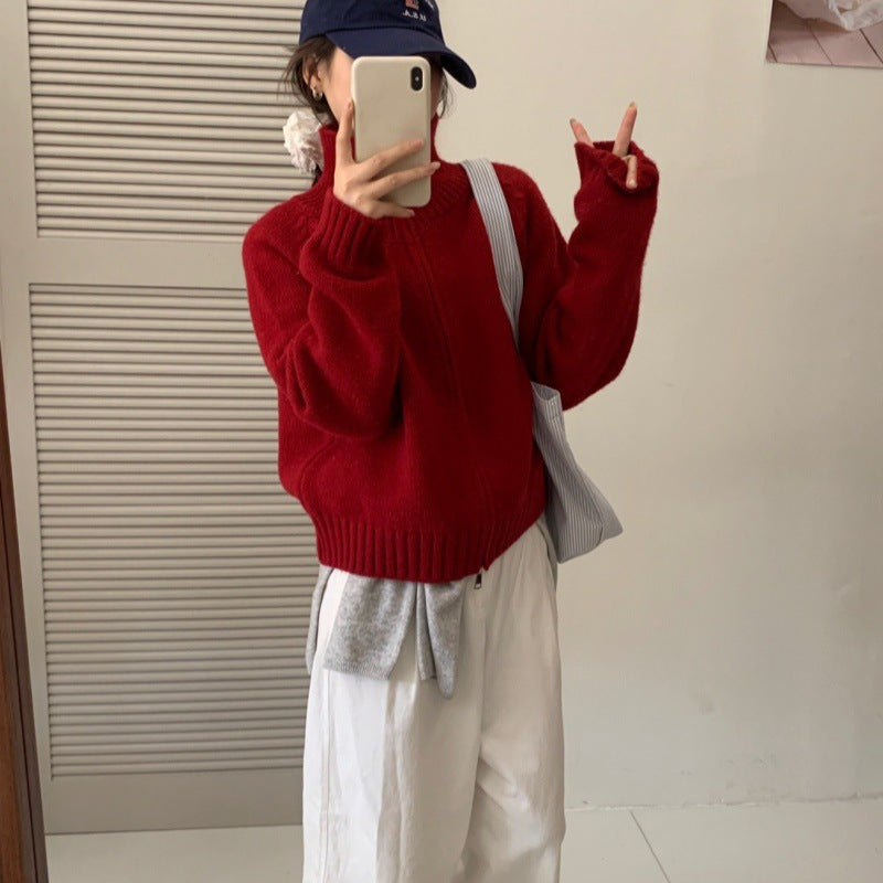 Dame cardigan med høy krage og praktisk glidelås Skjora