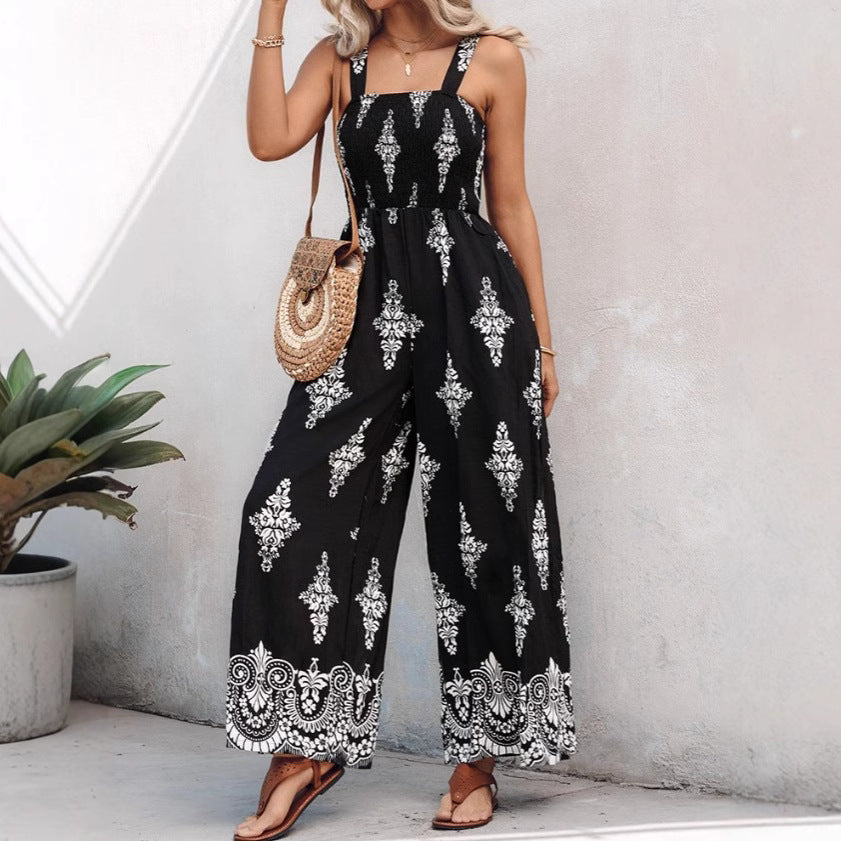 Dame jumpsuit med elastisk midjebånd og blomsterdekorasjoner Skjora