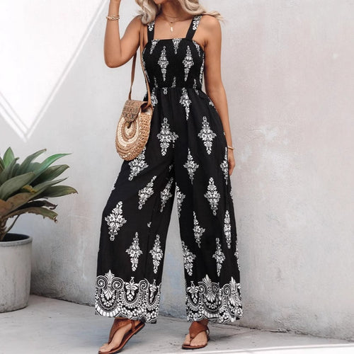 Dame jumpsuit med elastisk midjebånd og blomsterdekorasjoner Skjora