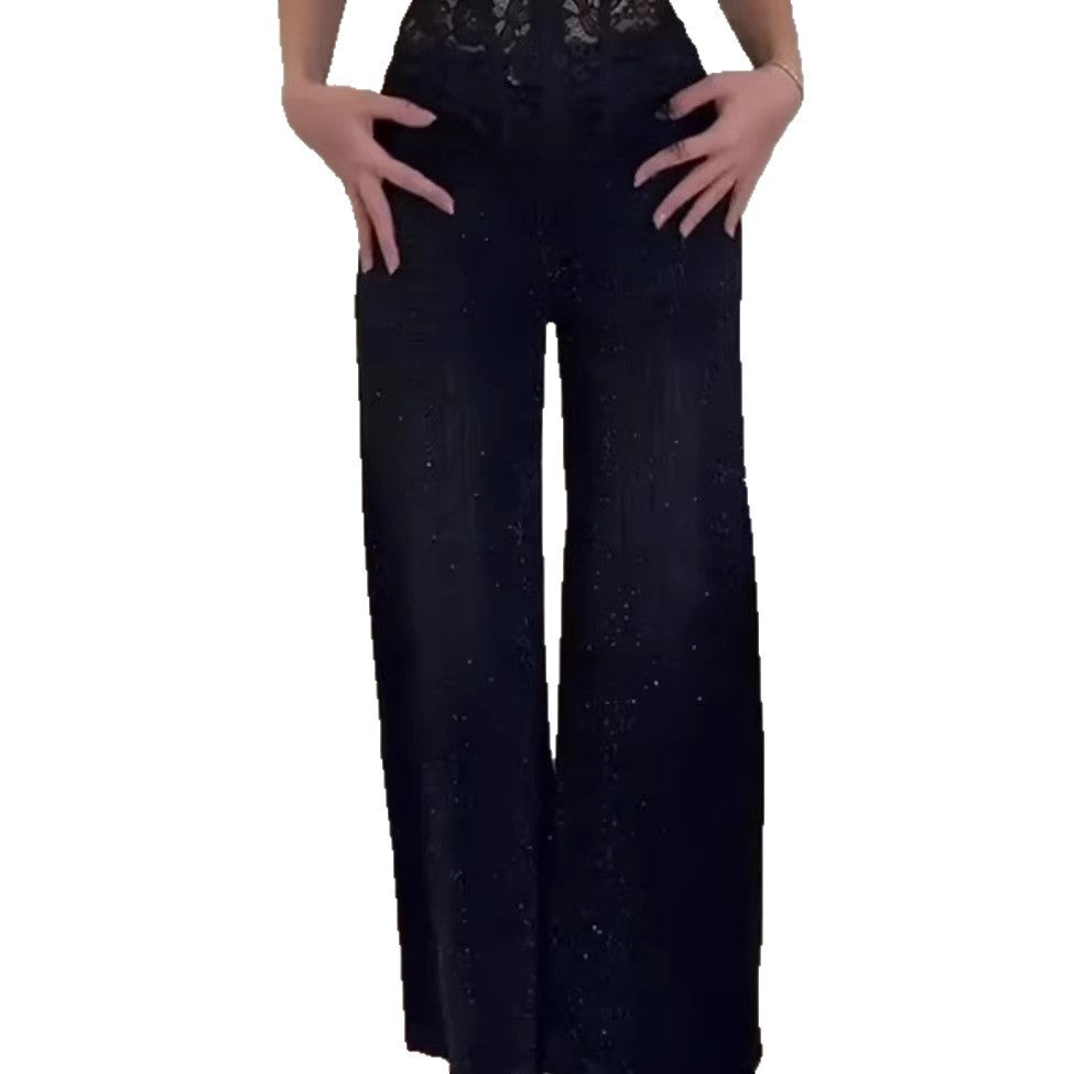 Kvinnelig glitrende vid-cut jeans med elegant tekstur Skjora
