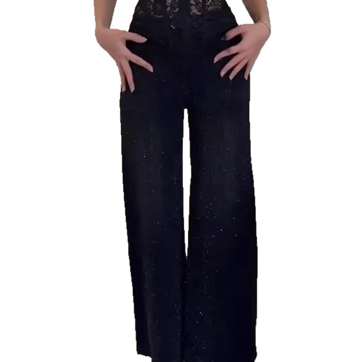 Kvinnelig glitrende vid-cut jeans med elegant tekstur Skjora