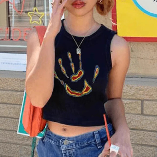 Dame Crop-Top med dristig statement-trykk Skjora