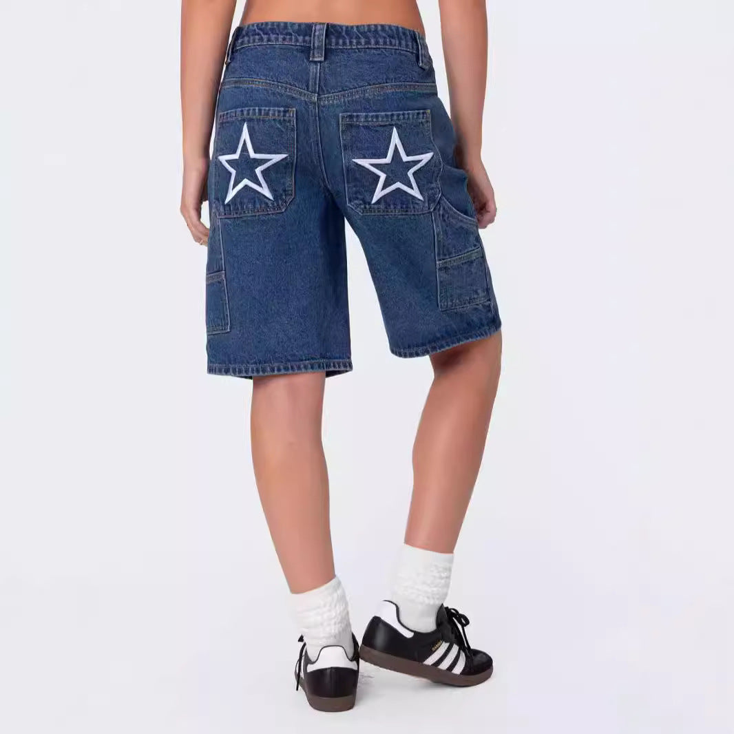 Dame moteriktige denim-shorts med avslappet snitt og høy midje Skjora