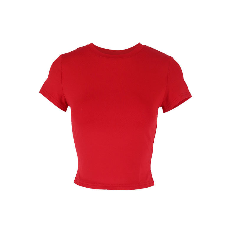 Dame figurnært Crop-Top med rund halsutskjæring og elastisk materiale Skjora