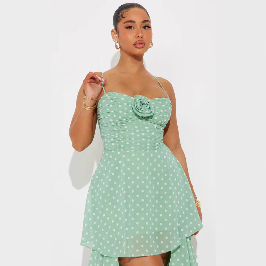 Damen Lekker Polka-Dots Maxikjole med asymmetrisk skjørt og florale detaljer Skjora