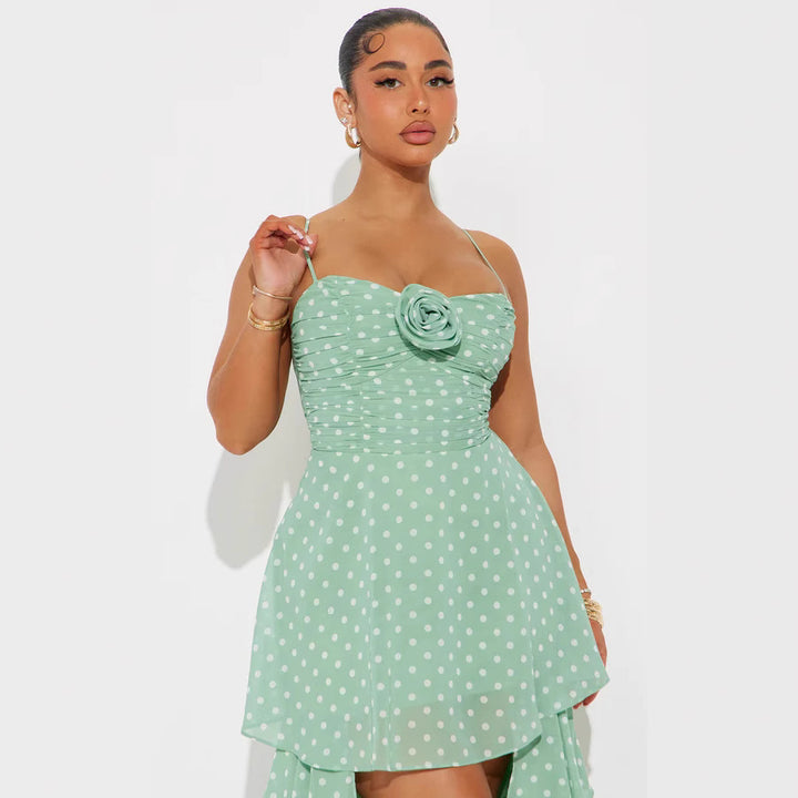 Damen Lekker Polka-Dots Maxikjole med asymmetrisk skjørt og florale detaljer Skjora