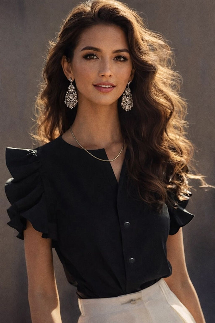 Dame Elegant Bluse med ruffle detaljer i enkelt design Skjora
