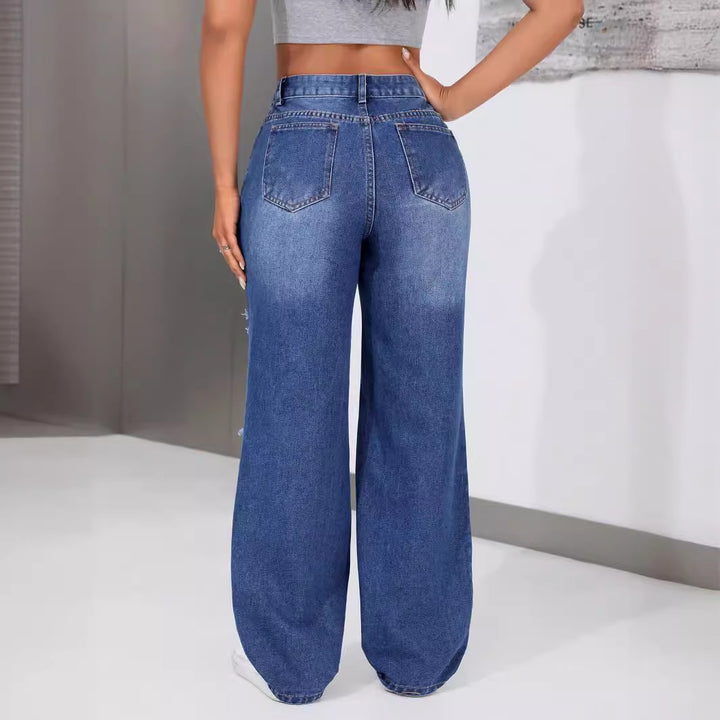 Kvinners vide jeans med trendy ødelagte effekt Skjora