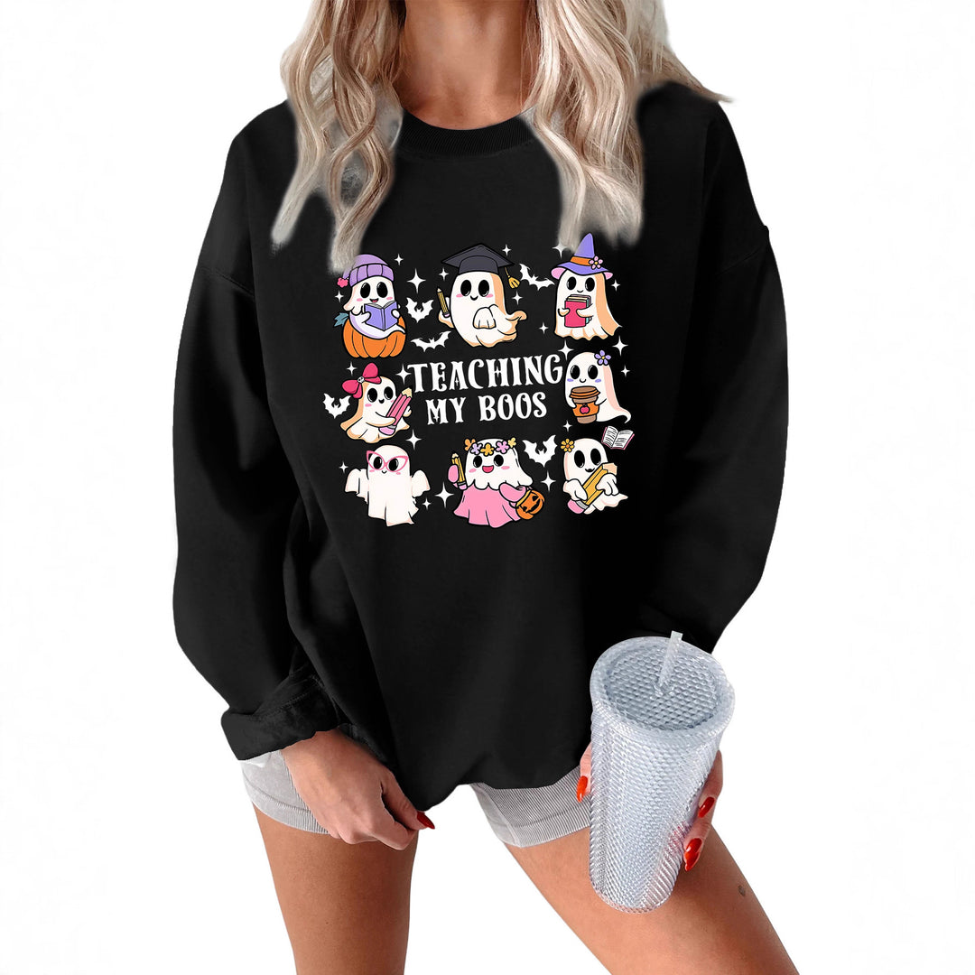 Kvinners sweatshirt med lekent Halloween-design og avslappet passform Skjora