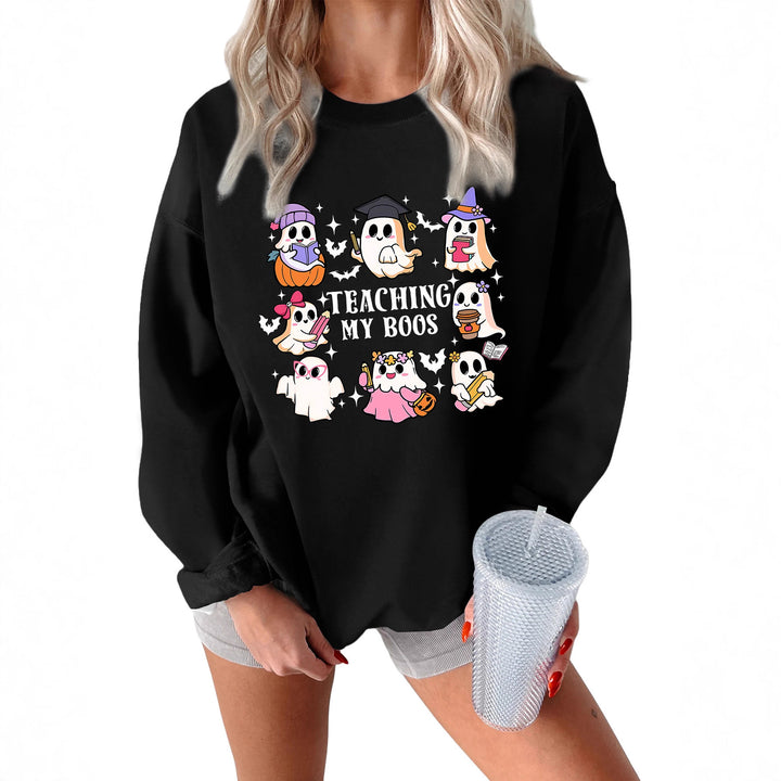 Kvinners sweatshirt med lekent Halloween-design og avslappet passform Skjora