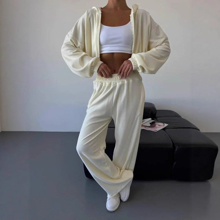 Dame Dame Fleece Treningsdrakt med Hette og Løs Passform Skjora