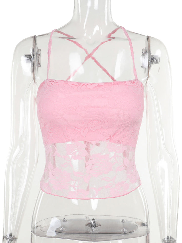 Dame spissblonde crop topp med justerbare spaghetti-stropper og blomsterdesign Skjora