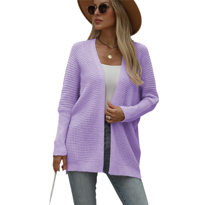 Kvinnens uformelle strikket cardigan med åpen front og grov tekstur Skjora