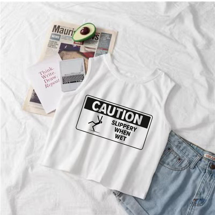 Dame cropped tanktop med dynamisk tekst Skjora