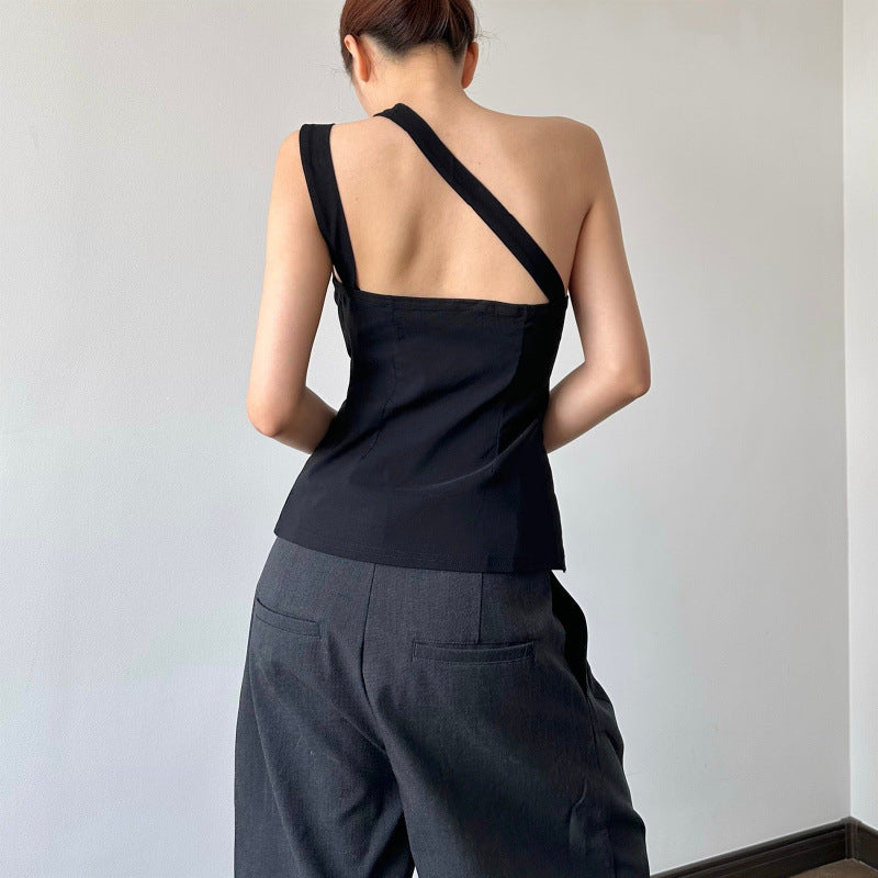 Dame asymmetrisk bluse skjorte med knappdetaljer Skjora