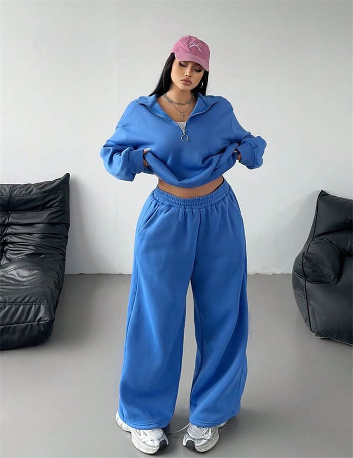 Kvinnenes sporty fleece loungewear sett med høy krage og løs passform Skjora