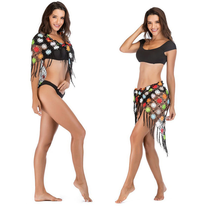 Dame heklet skjortejakke med florale motiver og frynser Skjora