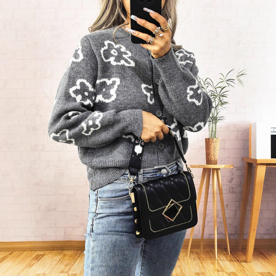 Damer komfortabel cardigan med blomsterdesign Skjora
