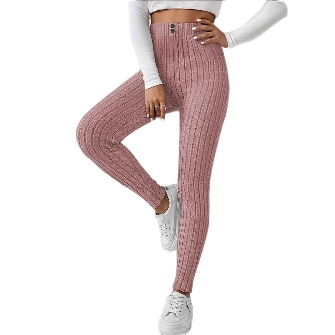Kvinnenes høy midje ribbestrikkede leggings Skjora