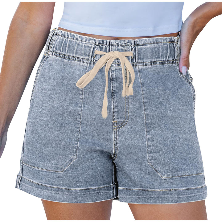 Dame komfortable denimshorts med strikk og praktiske lommer Skjora