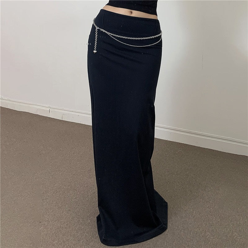 Dame Elegant Midi-skjørt med sideslitt og elastisk liv Skjora