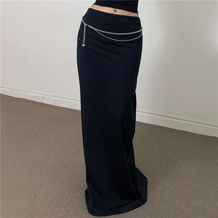 Dame Elegant Midi-skjørt med sideslitt og elastisk liv Skjora