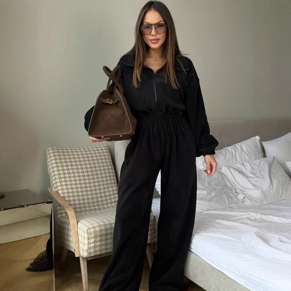 Dame Oversized Fleecedresser med Ståkrage og Elastisk Midje Skjora