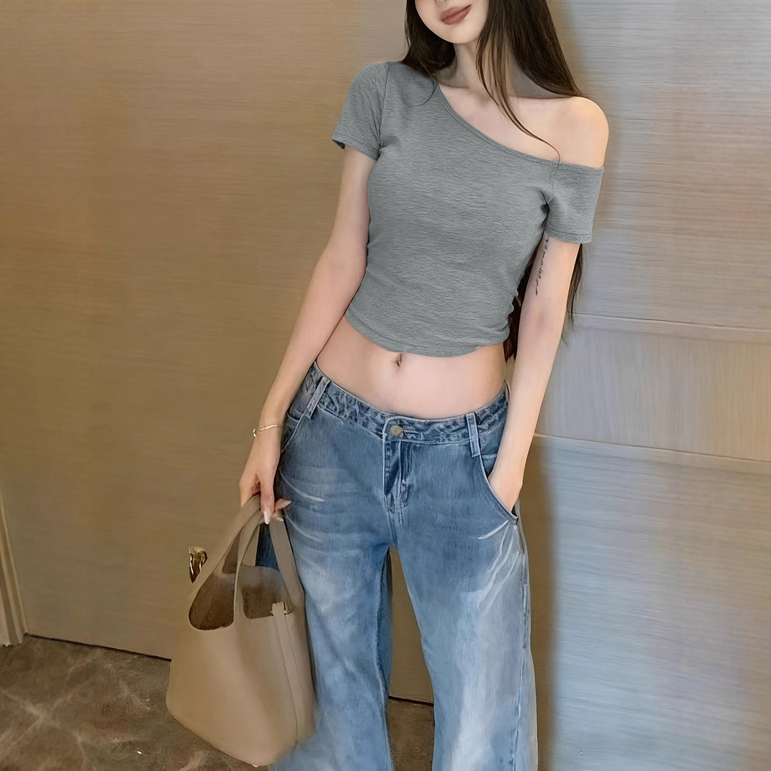 Dame avslappet Crop-Top i Off-Shoulder stil Skjora