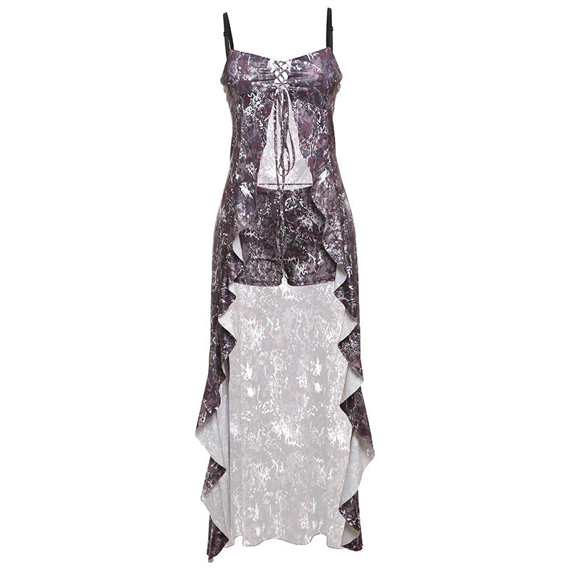 Damer Elegant Maxi-kjole med unikt splittdesign og raffinerte volangdetaljer Skjora