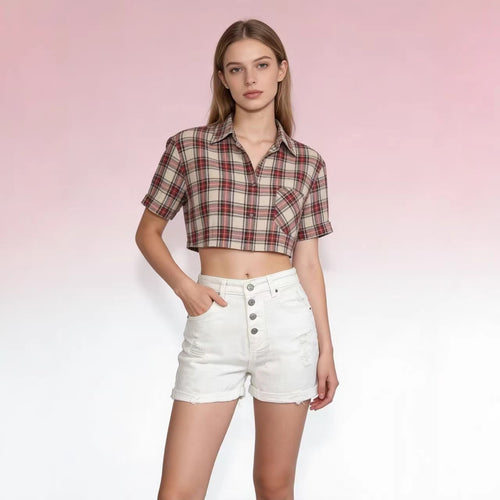 Dame cropped denim-jakke med to lommer Skjora