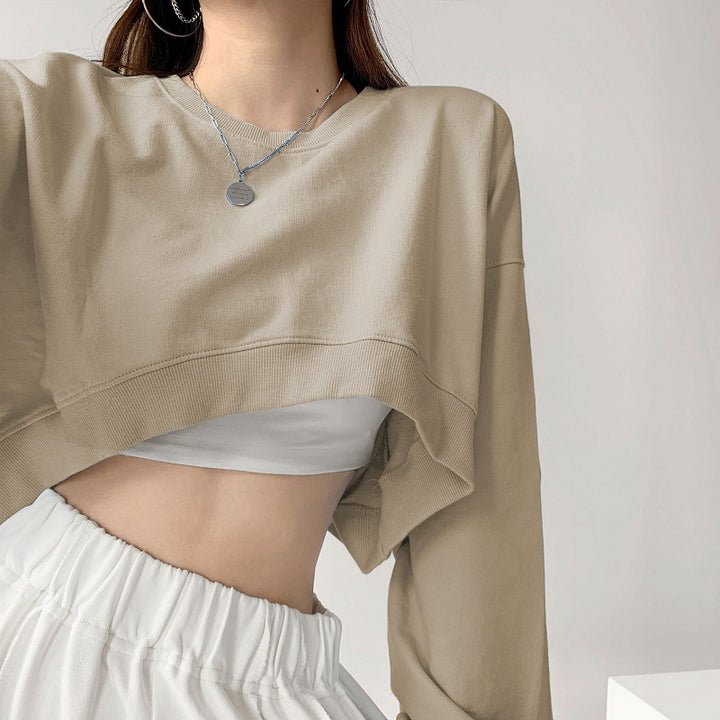 Kvinnes uformelle crop sweatshirt med løse ermer og trendy snitt